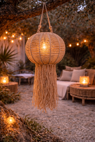ibiza solar lamp, solar hanglamp tuin, boho buitenlamp, jute solar lamp, solar verlichting tuin, ibiza tuinlamp, buitenlamp zonne energie